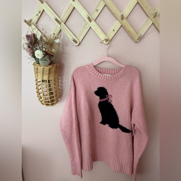 NWT Francesca’s Pink Puppy Sweater with Black Dog Design - Picture 7 of 7
